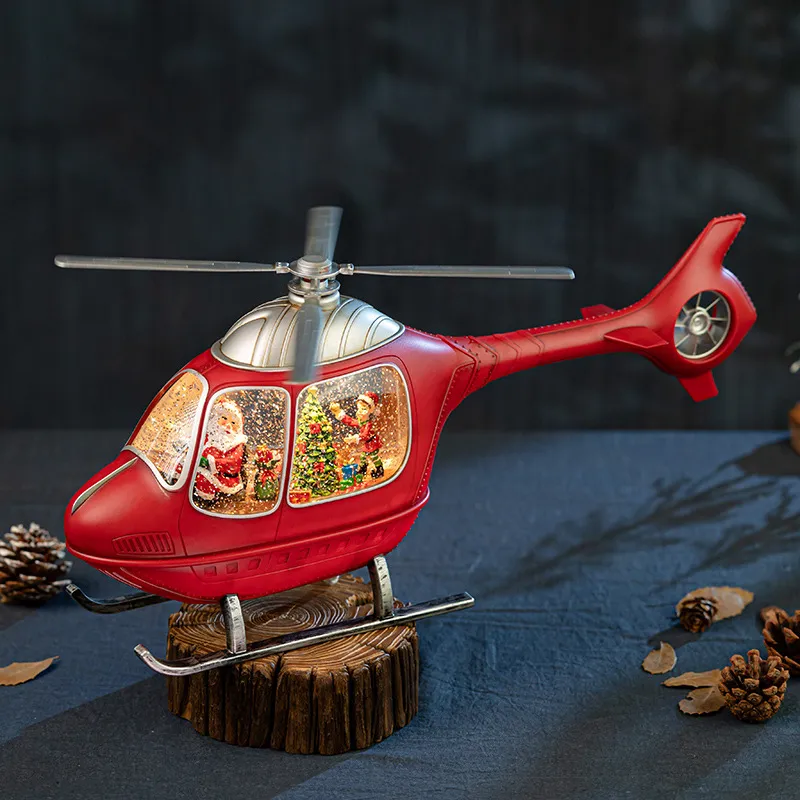 Snow Globe Musical - Rotating Helicopter Music Box Crystal Snow